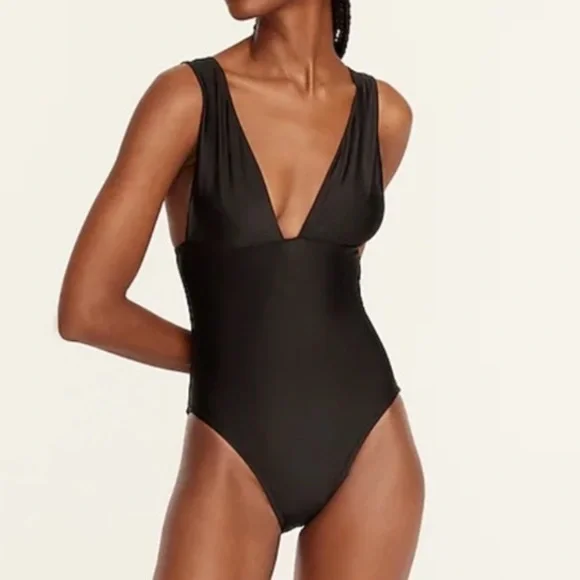 NWT J. Crew Plunging V-Neck One Piece Swimsuit in Black